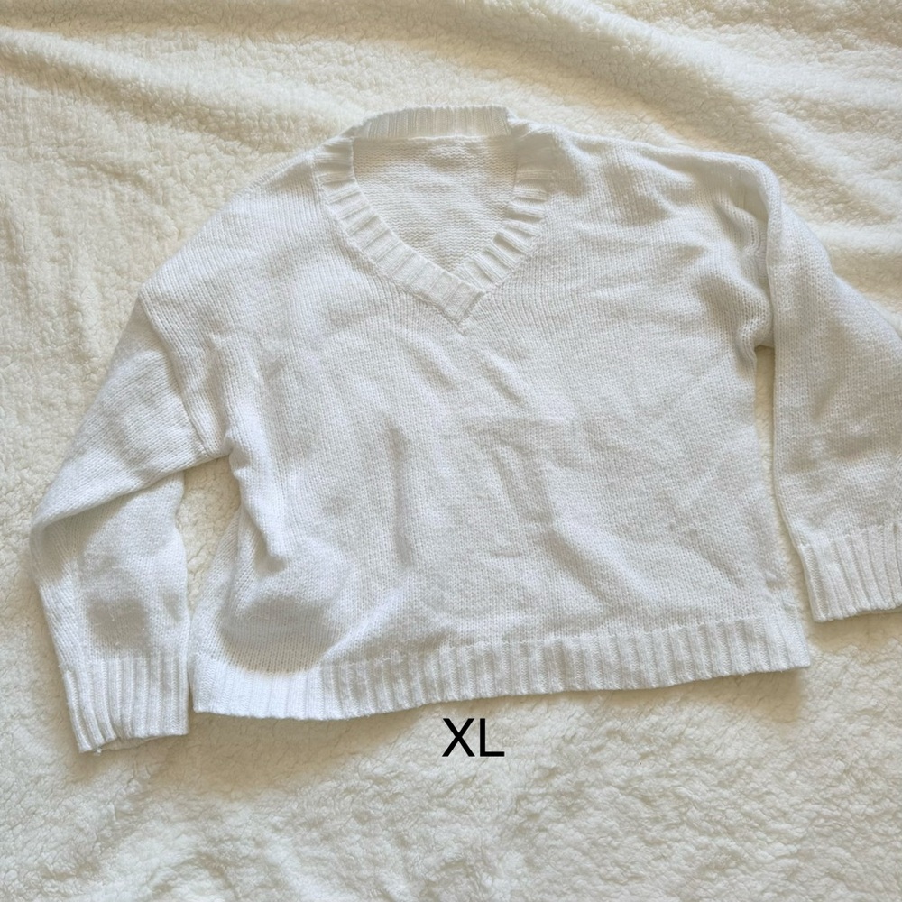 Women's White V-Neck Sweater